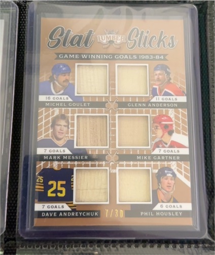 2022 Leaf Lumber Stat Sticks #GWG-7 Michel Goulet Glenn Anderson Mark Messier Mike Gartner Dave Andreychuk Phil Housley — front