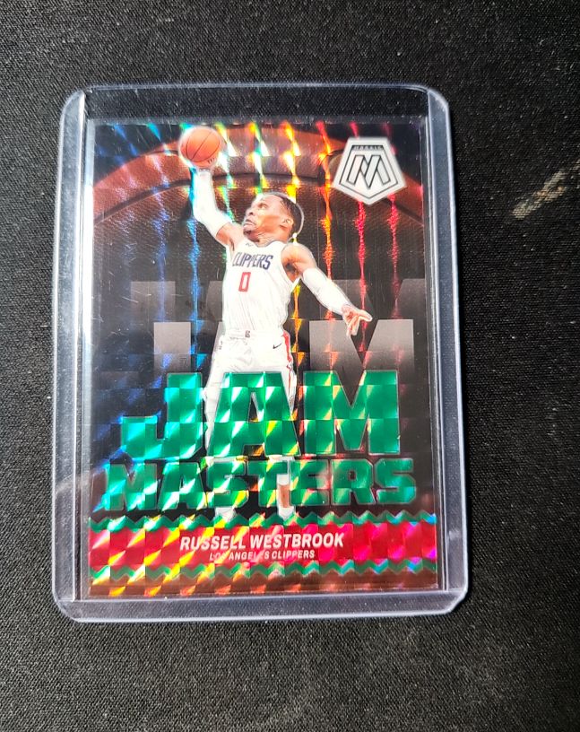 2023-24 Panini Mosaic #10 Russell Westbrook Jam Masters Green Mosaic Prizm — front