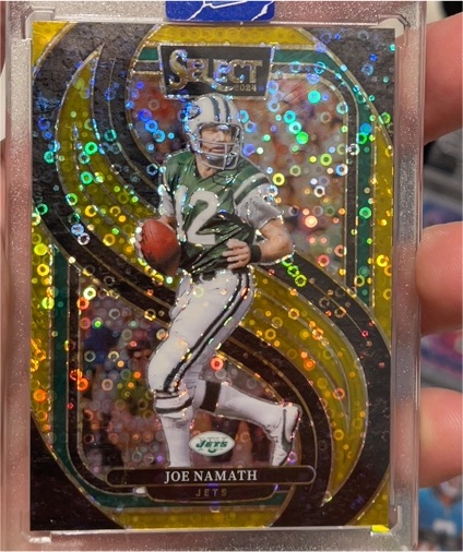 2024 Panini Select #170 Joe Namath Premier Level Green & Yellow Shock Prizm — front