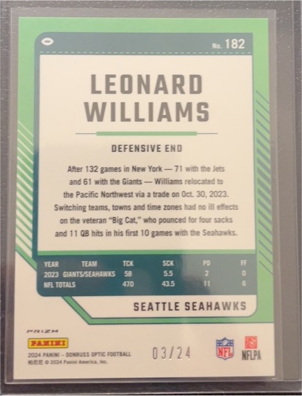 2024 Panini Donruss Optic #182 Leonard Williams — front