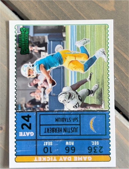 2022 Panini Contenders #GDT-JHE Justin Herbert Game Day Ticket Emerald — front