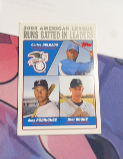 2004 Topps #340 AL Runs Batted In Leaders Carlos Delgado / Alex Rodriguez / Bret Boone — front