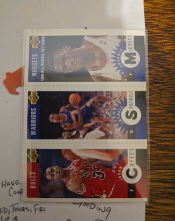 1996-97 Upper Deck Collector's Choice Mini-Cards #M37 Jalen Caffey / #M64 Latrell Sprewell / #M18 George McDyess — front