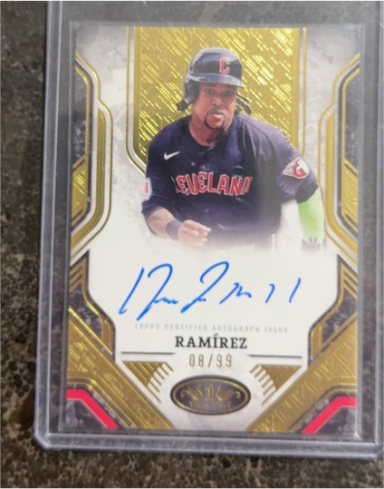 2025 Topps Tier One Prime Performers Gold Foil On Card Auto #08/99 José Ramírez — front