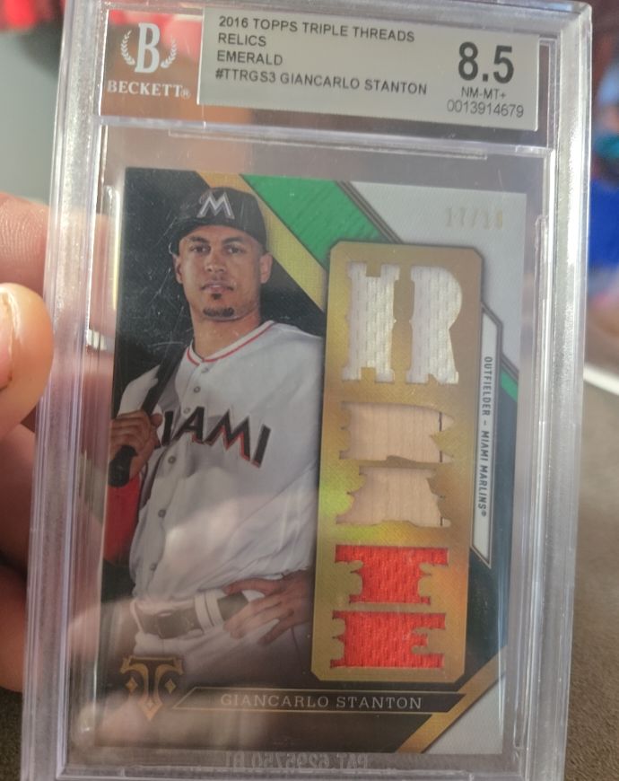 2016 Topps Triple Threads Relics Emerald #TTRGS3 Giancarlo Stanton — front