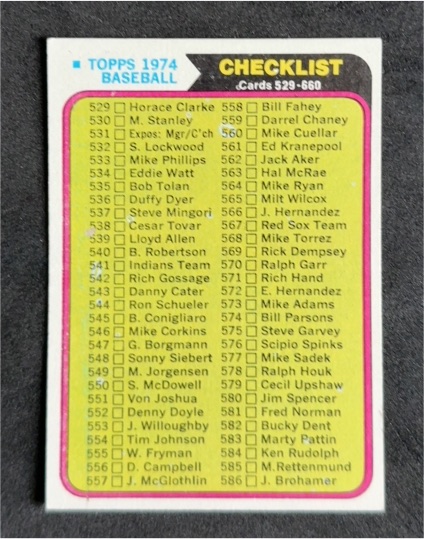 1974 Topps Baseball Checklist Cards 529-660 — front