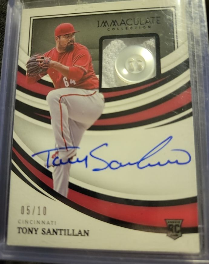 2022 Panini Immaculate Collection Tony Santillan Button Patch Auto #/10 — front