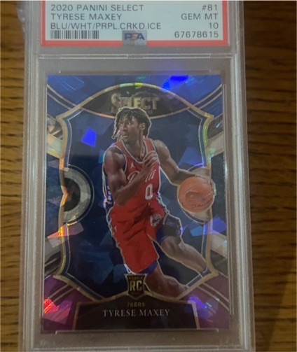2020 Panini Select #81 Tyrese Maxey Blue White Purple Cracked Ice — front