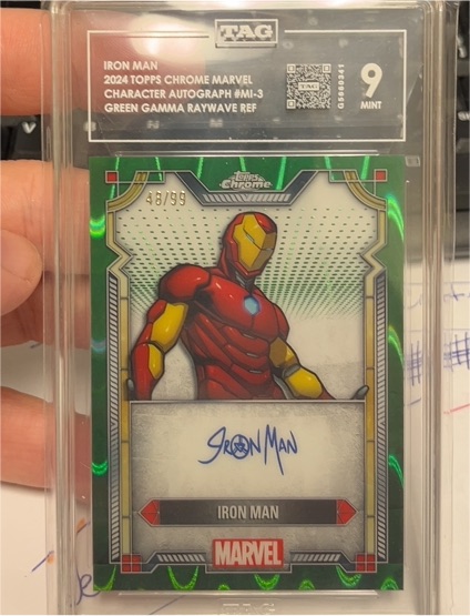 2024 Topps Chrome Marvel #MI-3 Iron Man Green Gamma Raywave Ref — front