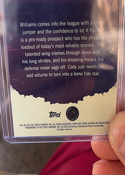 2025 Topps Chrome #CC-24 Cody Williams — back