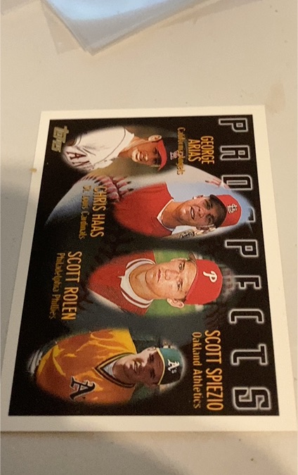 1996 Topps #434 George Arias / Chris Haas / Scott Rolen / Scott Spiezio — front