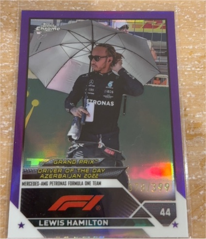 2023 Topps Chrome Formula 1 #173 Lewis Hamilton Grand Prix Driver of the Day Azerbaijan 2022 — front
