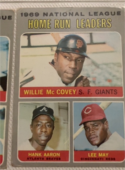 1970 Topps #65 Willie McCovey/Hank Aaron/Lee May N.L. Home Run Leaders — front