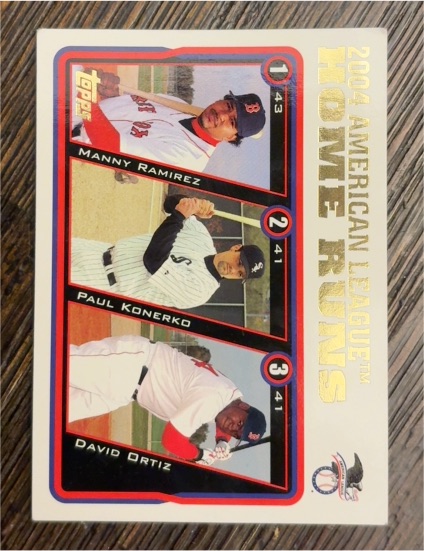 2005 Topps #339 2004 American League Home Runs Manny Ramirez / Paul Konerko / David Ortiz — front