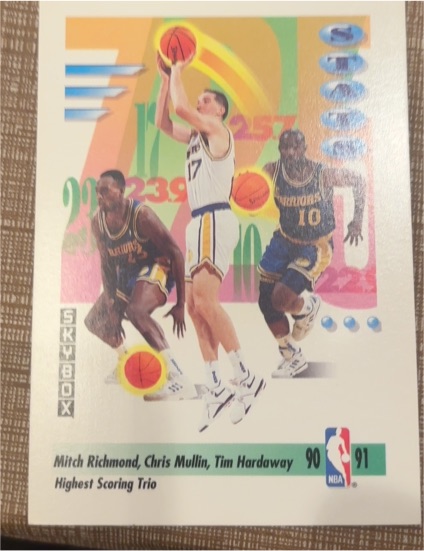 1991-92 SkyBox #303 Mitch Richmond, Chris Mullin, Tim Hardaway — front
