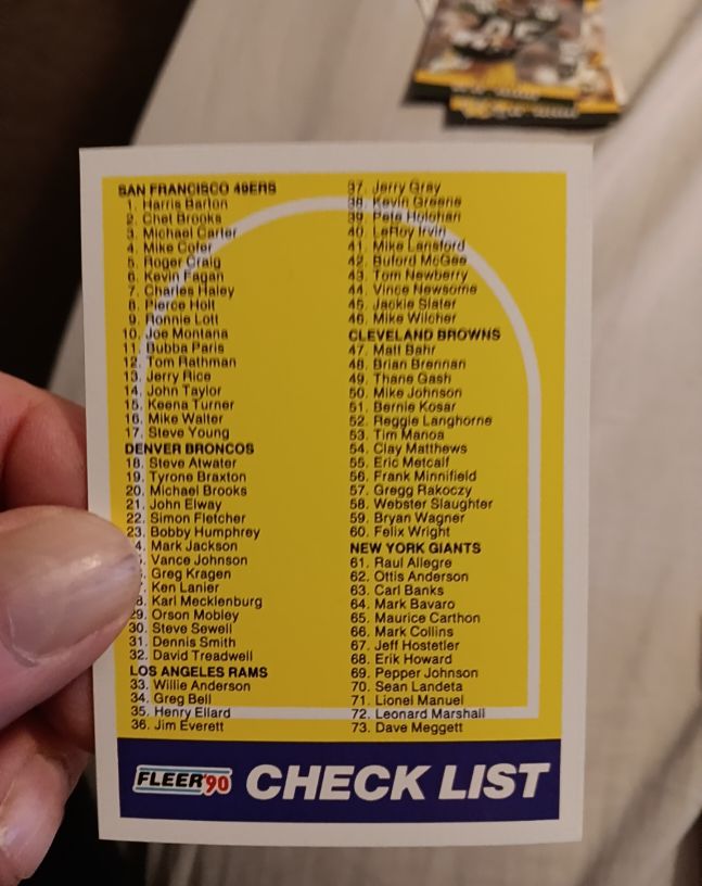 1990 Fleer #398 Checklist — front