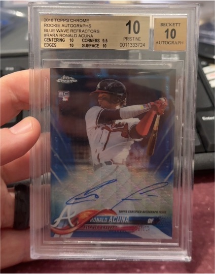 2018 Topps Chrome #193 Ronald Acuna Rookie Autograph Blue Wave Refractor — front