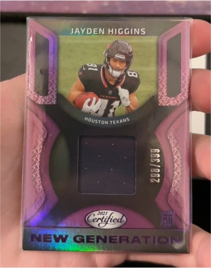2025 Panini Certified New Generation Jayden Higgins — front