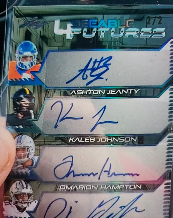 2024 Leaf 4 Seeable Futures #4 Ashton Jeanty/Kaleb Johnson/Omarion Hampton/DJ Uiagalelei — front