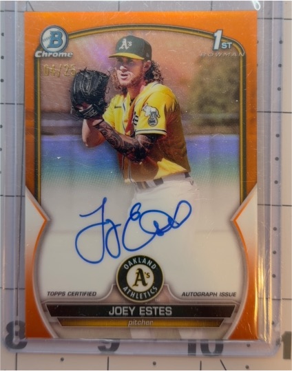 2023 Bowman Chrome #CPA-JE Joey Estes 1st Bowman Yellow Auto /75 — front