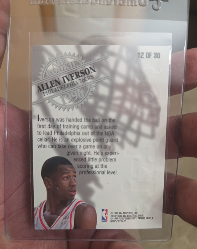 1996-97 NBA Hoops #12 Allen Iverson Rookie Card — front