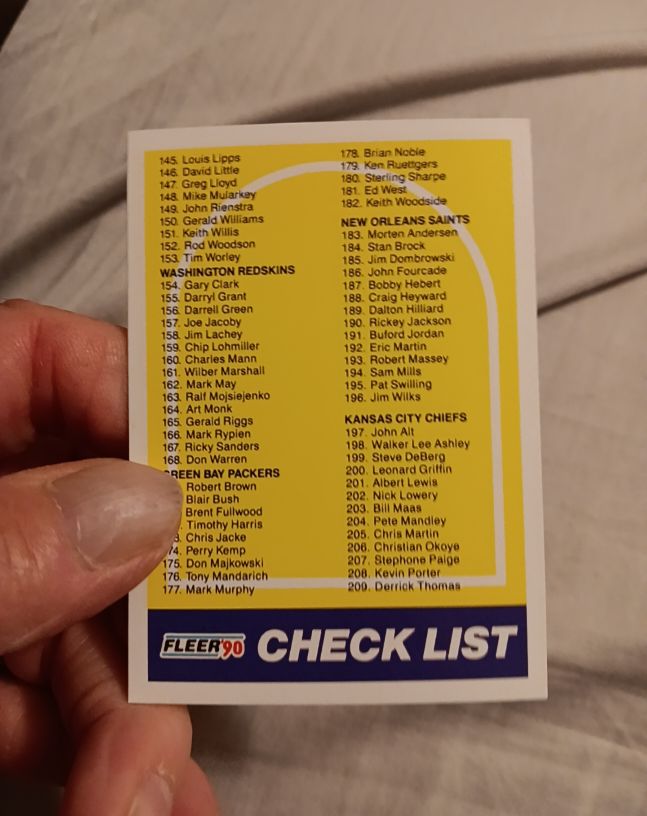 1990 Fleer #399 Checklist — front