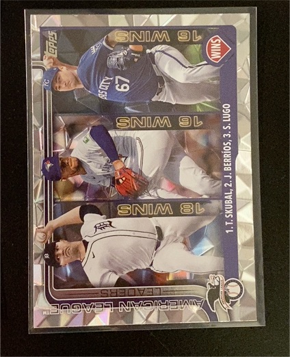 2025 Topps Series 1 #151 American League Leaders Wins Tarik Skubal José Berríos Seth Lugo — front