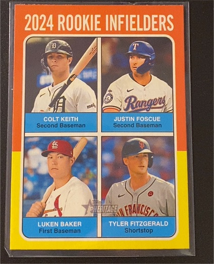 2024 Topps Heritage High Number #623 Rookie Infielders Colt Keith Justin Foscue Luken Baker Tyler Fitzgerald — front