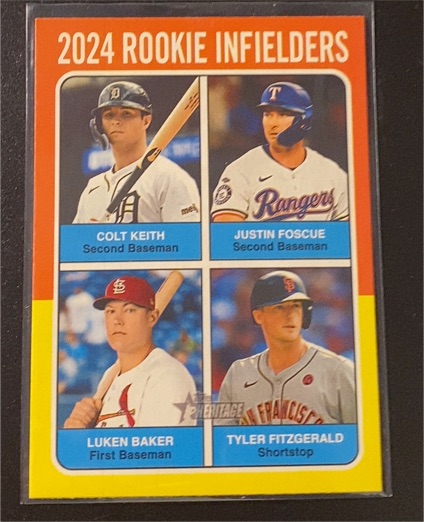 2024 Topps Heritage High Number #623 Rookie Infielders Colt Keith, Justin Foscue, Luken Baker, Tyler Fitzgerald — front