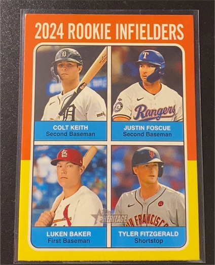 2024 Topps Heritage High Number #623 2024 Rookie Infielders Colt Keith Justin Foscue Luken Baker Tyler Fitzgerald — front