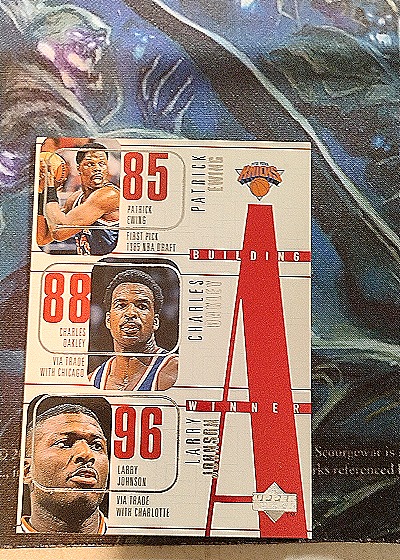 1996-97 Upper Deck #153 Building a Winner Patrick Ewing, Charles Oakley, Larry Johnson — front