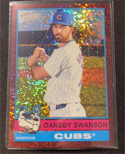2025 Topps Heritage #128 Dansby Swanson Chrome Burgundy Sparkle — front