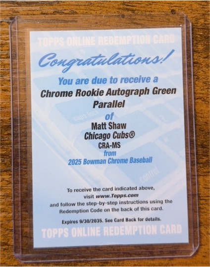 2025 Bowman Chrome #CRA-MS Matt Shaw — front