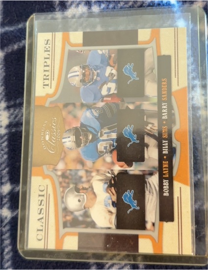 2000 Donruss Classic Triples Bobby Layne, Billy Sims, Barry Sanders — front