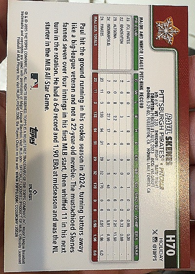 2025 Topps Holiday #H70 Paul Skenes — back