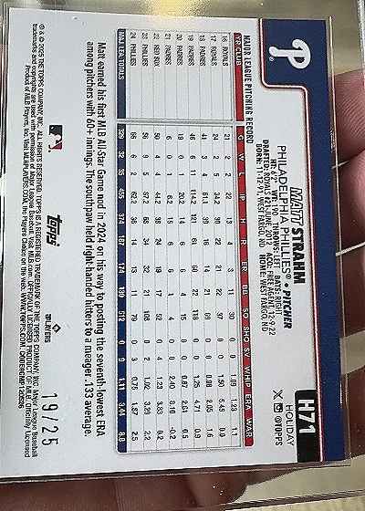 2025 Topps Holiday #H71 Matt Strahm — back