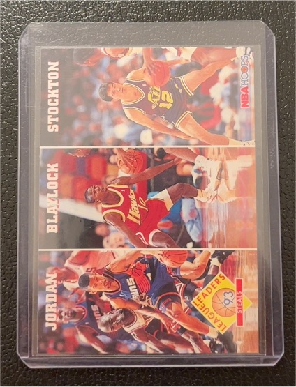 1993-94 Hoops #289 Steals Michael Jordan / Mookie Blaylock / John Stockton — front