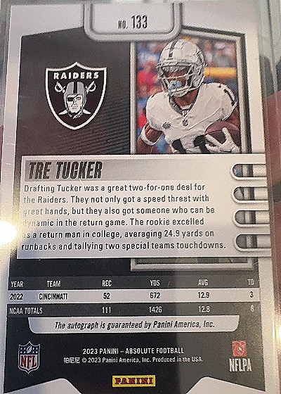 2023 Panini Absolute Football #133 Tre Tucker — back