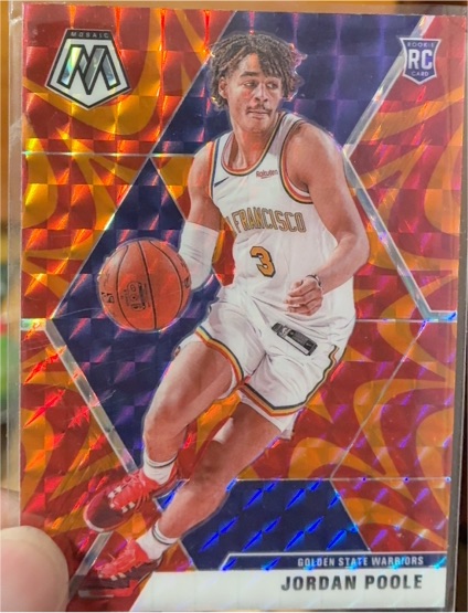 2019-20 Panini Mosaic #228 Jordan Poole Reactive Orange Prizm Rookie Card — front