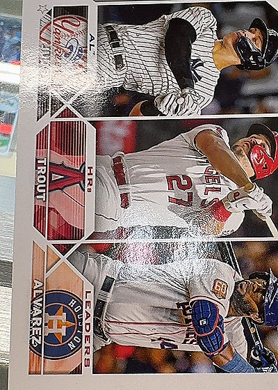 2023 Topps #246 Aaron Judge/Mike Trout/Yordan Alvarez AL Home Run Leaders — front
