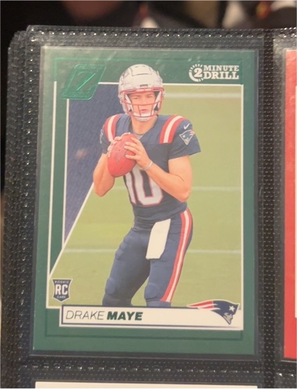 2024 Panini Zenith #129 Drake Maye Green 2 Minute Drill Rookie Card — front