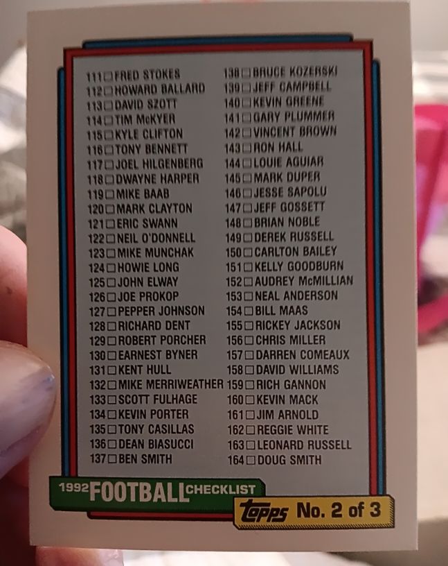 1992 Topps Football #2 Checklist — front
