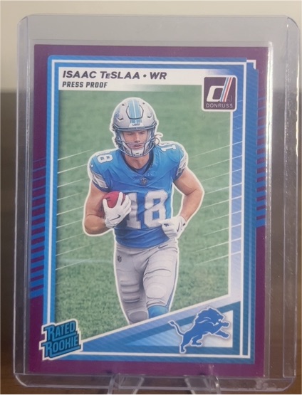 2025 Panini Donruss #338 Isaac Teslaa Purple Press Proof Rated Rookie — front