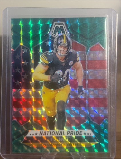 2024 Panini Mosaic #266 T.J. Watt National Pride Blue Mosaic Prizm — front
