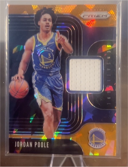 2019-20 Panini Prizm Sensational Swatches Orange Ice #SS-JPL Jordan Poole — front