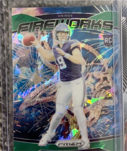 2024 Panini Prizm #18 J.J. McCarthy Fireworks Green Ice Rookie — front