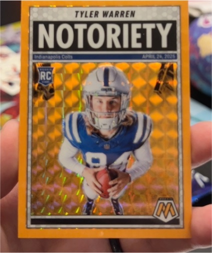 2025 Panini Mosaic #25 Tyler Warren Notoriety Orange Fluorescent — front