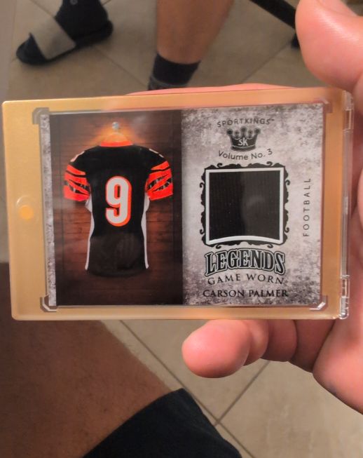 2022 Sportkings Volume 3 Legends Game Worn Materials Black Carson Palmer #LSM-47 — front