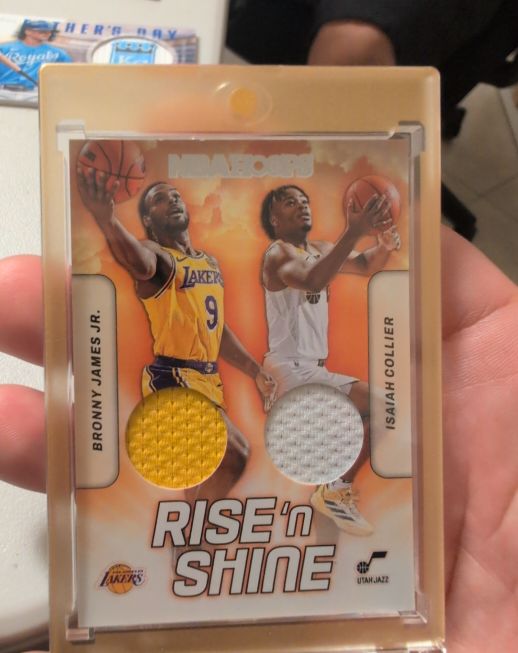 2024-25 Panini NBA Hoops Rise N Shine Dual Patch Bronny James Jr. / Isaiah Collier — front