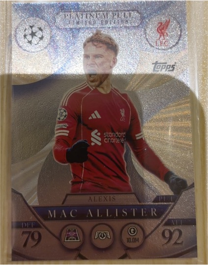 2025 Topps Match Attax Champions League Alexis Mac Allister Platinum Pull — front
